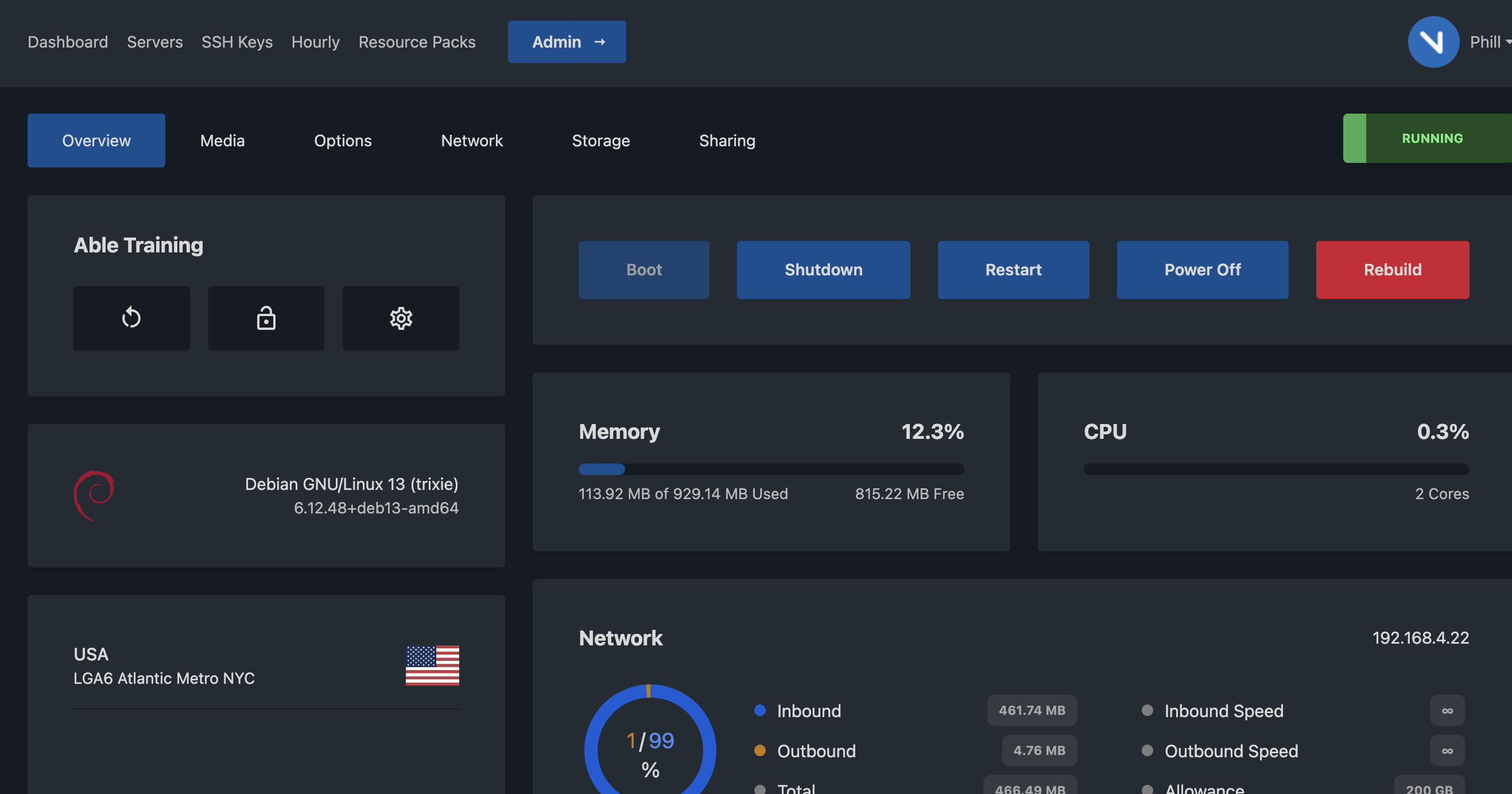 Pterodactyl control panel preview